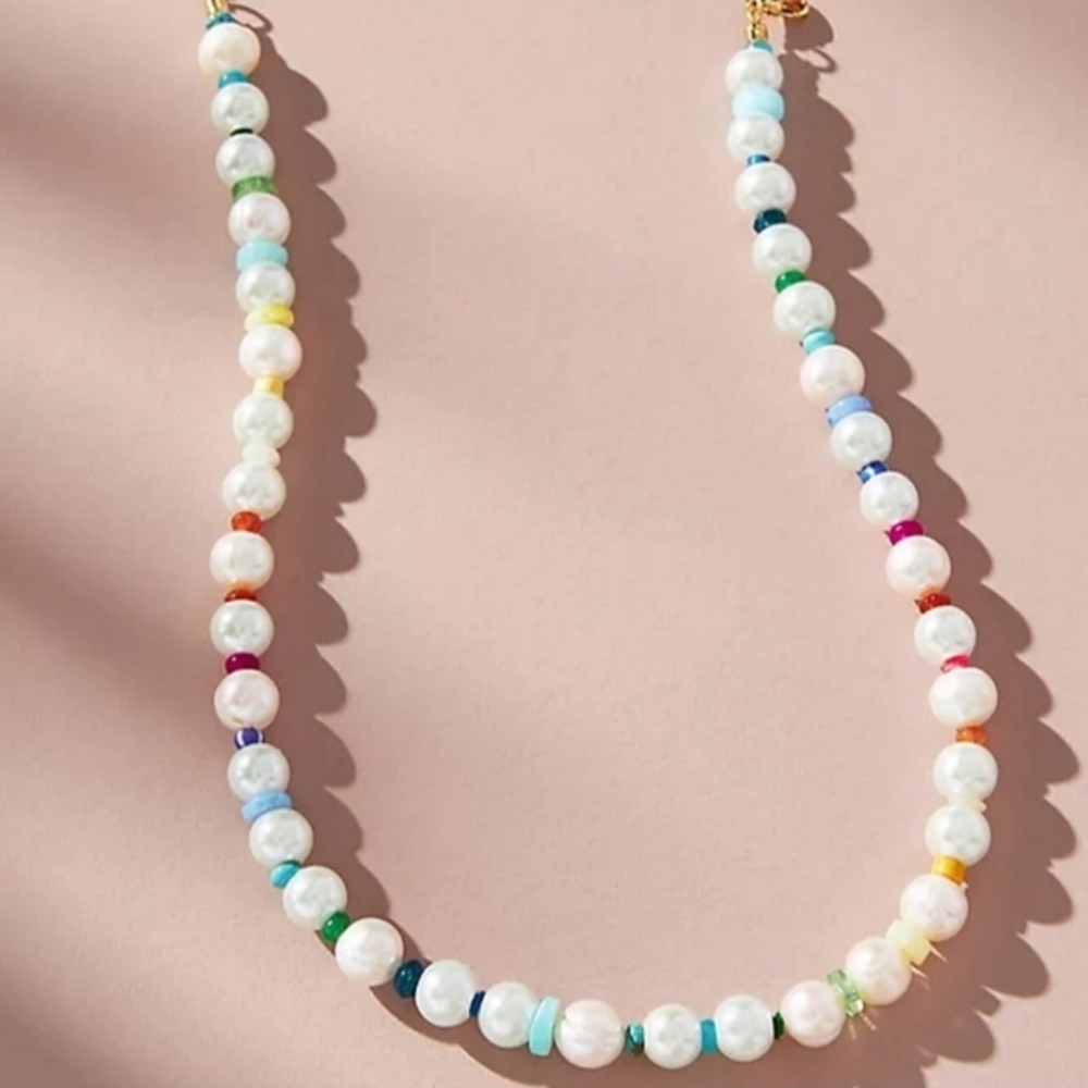 Anthropologie Beaded Rainbow Pearl Necklace
